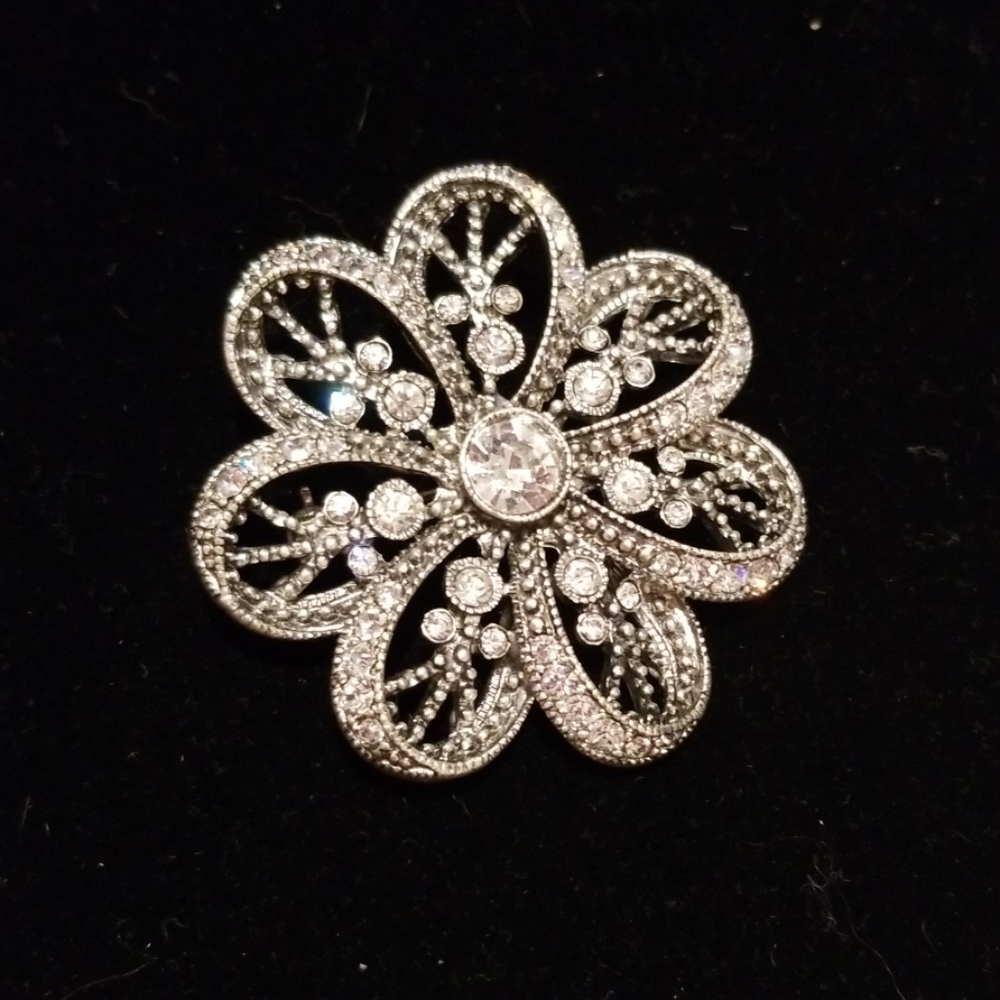 Pin, brooch silver and rhinestones